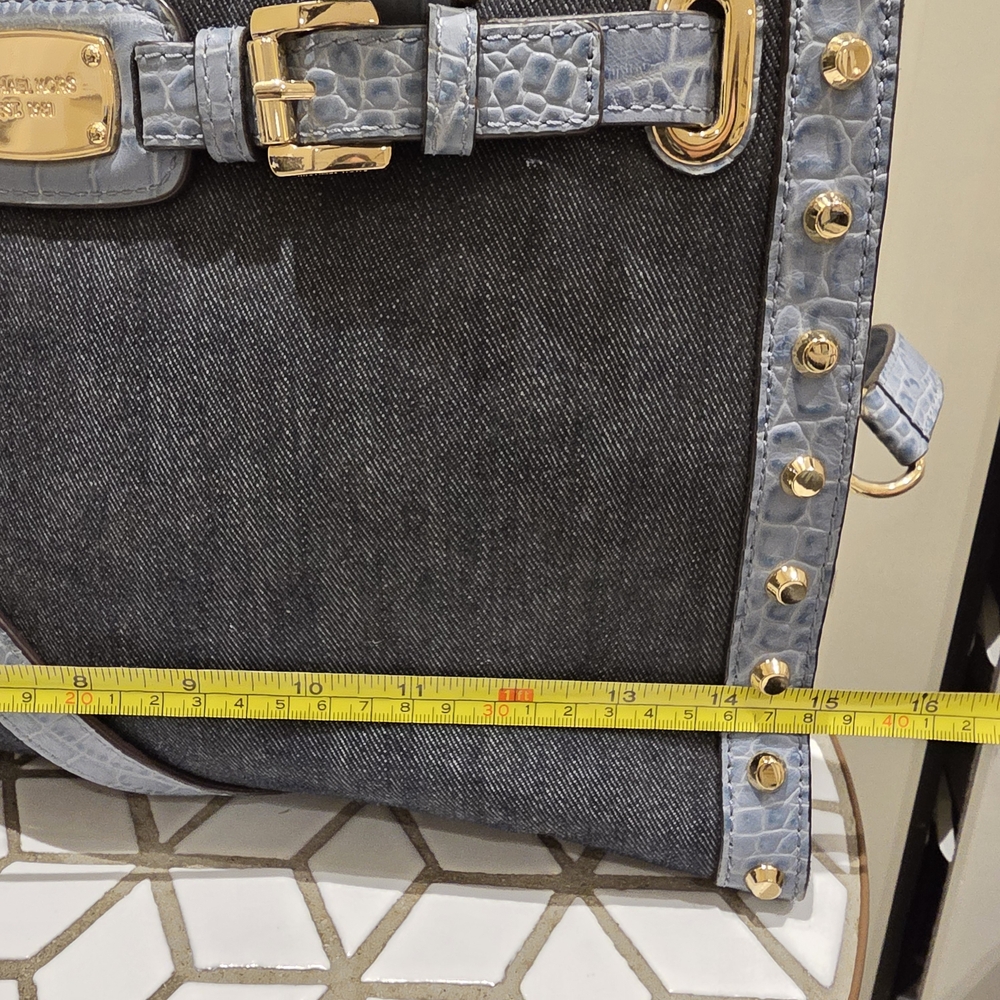 Michael Kors Denim and Gold Studded Satchel - Picture 6 of 16